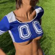 Beautiful cheerleader with light eyes and a perfect body bets with her delicious ass if her team wins the game